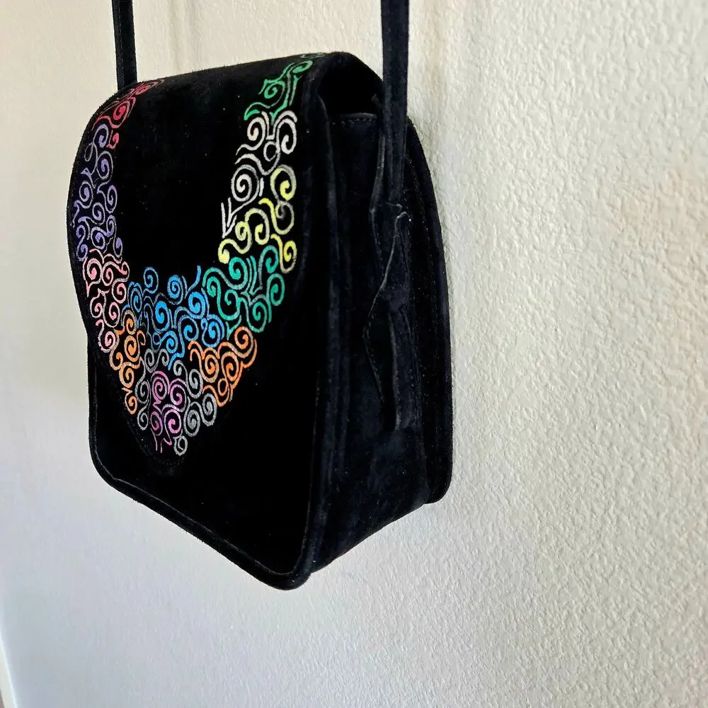 Vintage EL VAQUERO ITALY Leather and Suede hand painted crossbody or belt bag